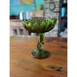 Indiana Glass Candy Dish Green Lotus Blossom Decorative Dish 7” Vintage